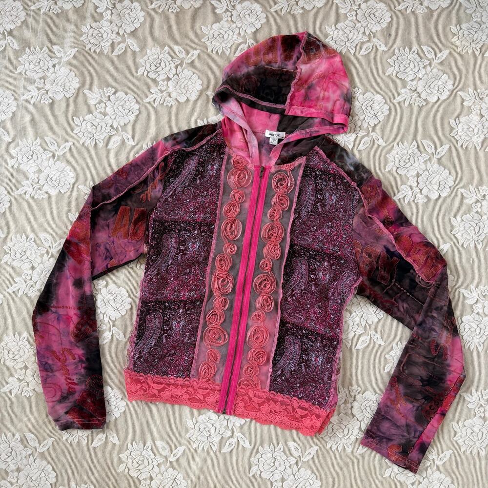 Vintage Y2K Jaipur Fairy Grunge Rosette Zip Hoodie Size M